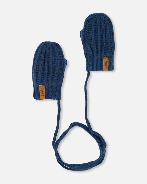 Baby Knitted Mittens With String Navy