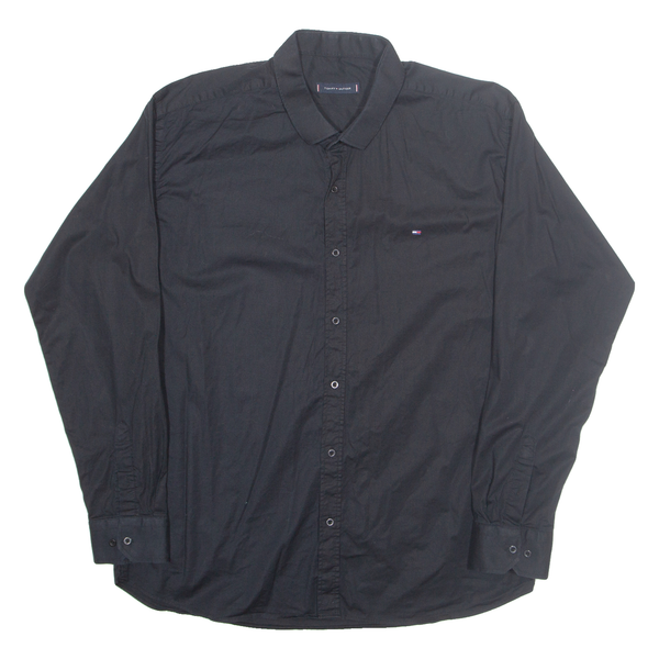 TOMMY HILFIGER Mens Plain Shirt Black Long Sleeve L
