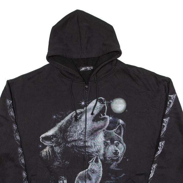 JAY'S ROCK Wolves Mens Black Hoodie Full Zip 3XL