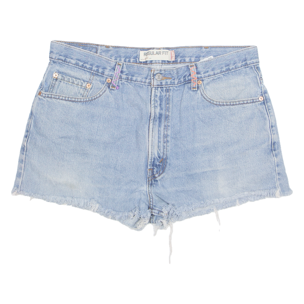 LEVI'S Floral Embroidered Cut Off 505 Womens Denim Shorts Blue Regular XL W37