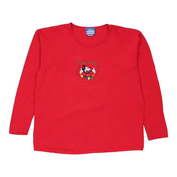 Mickey Mouse Disney Cartoon Long Sleeve T-Shirt - XL Red Cotton
